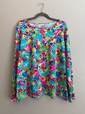 Lands End 1X 16W 18W Floral Rash Guard Swim Top Long Sleeve UPF Beach